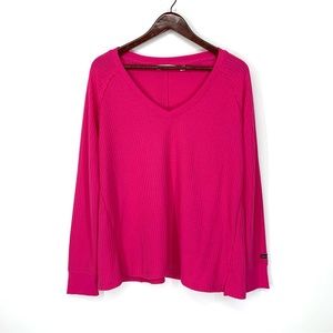 Calvin Klein Pink Waffle Knit Oversized Thermal Long sleeve Tee Thin Sweater Lg